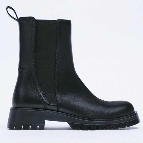 Zara Shoes - New Zara $119 Lug Sole Black Leather Chelsea Ankle Boots 1177/811 Size 10